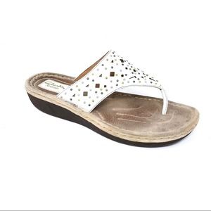 Clarks White Studded Perforated Thong Sandal 11
